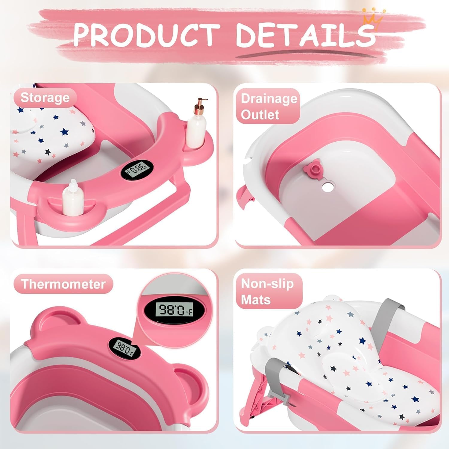 TPN easy-clean drain prevents water buildup after bath.