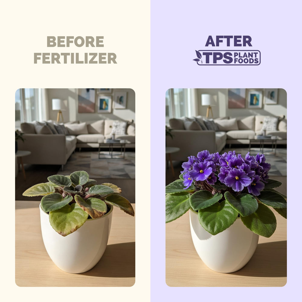 TPS NUTRIENTS African Violet Fertilizer leaves rich color for healthy indoor violet foliage