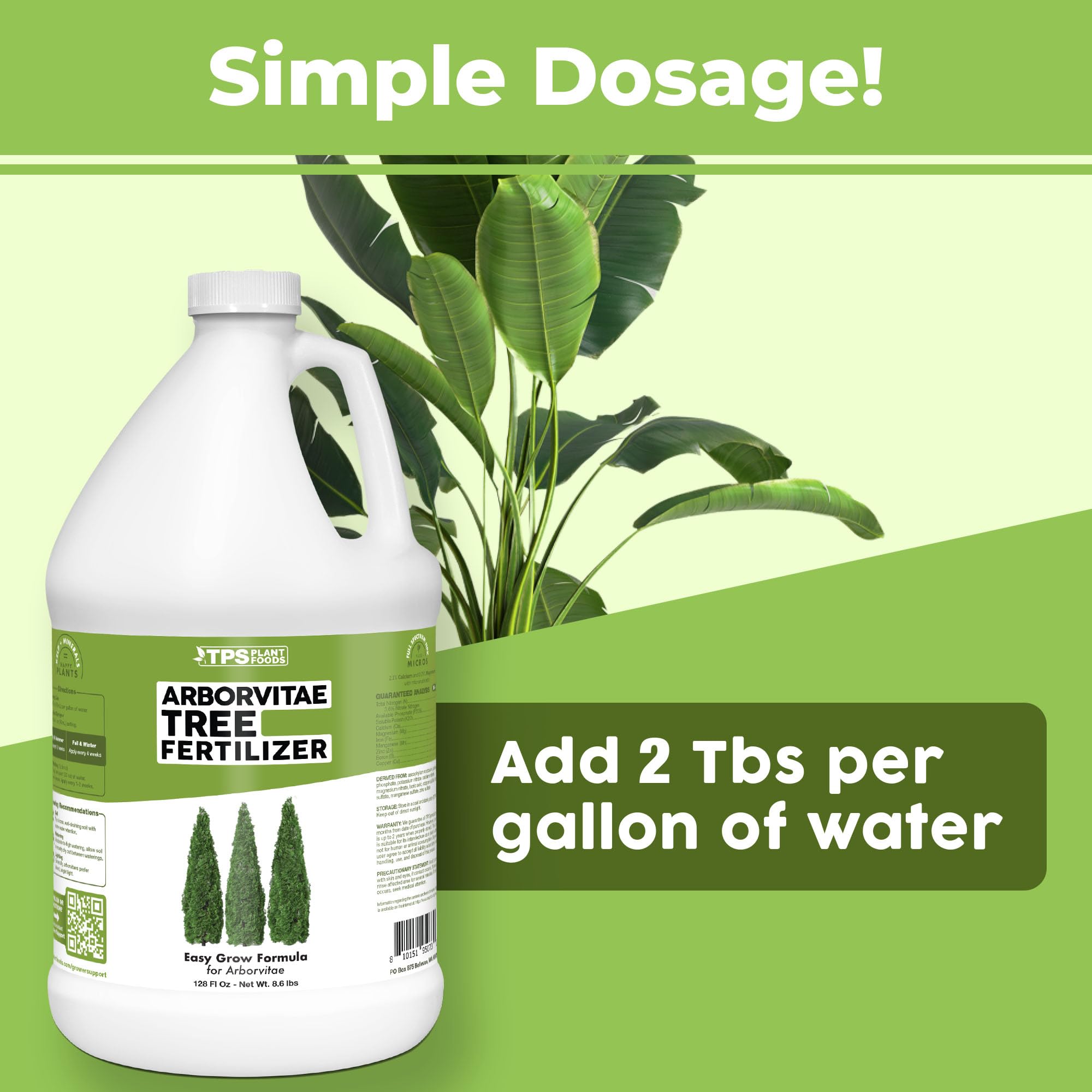 TPS NUTRIENTS Arborvitae fertilizer bottle pour demonstrates easy application
