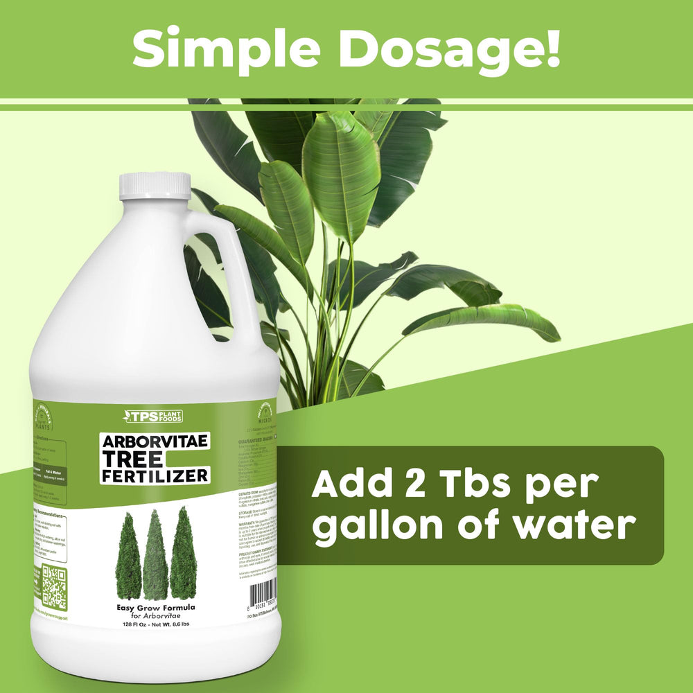 TPS NUTRIENTS Arborvitae fertilizer bottle pour demonstrates easy application