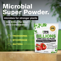 Close-up of TPS Nutrients Billions microbe culture and fine carrier for clog-free application.