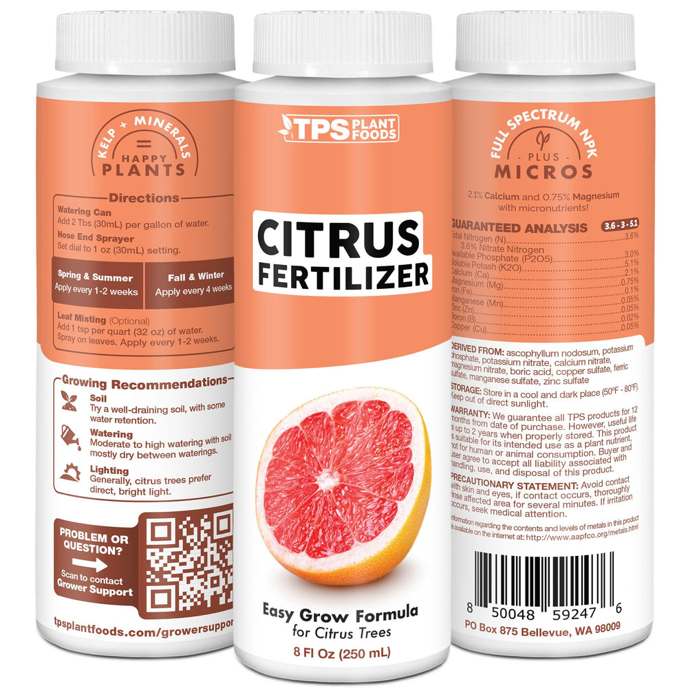 TPS NUTRIENTS liquid citrus fertilizer supports potted and garden trees.