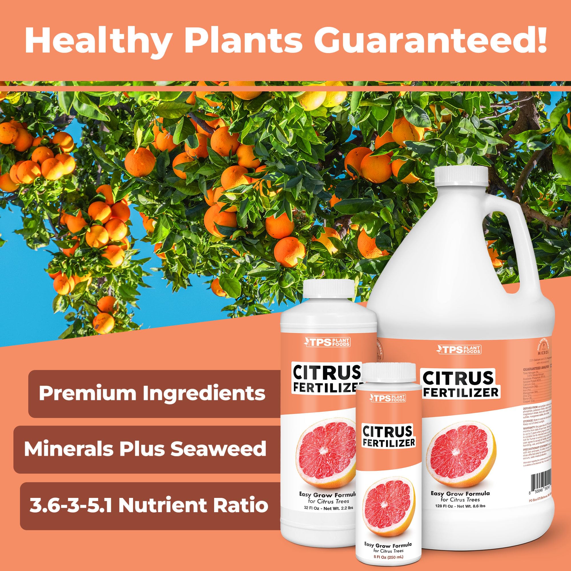TPS NUTRIENTS Citrus Fertilizer ready-to-use formula promoting vibrant leaves.