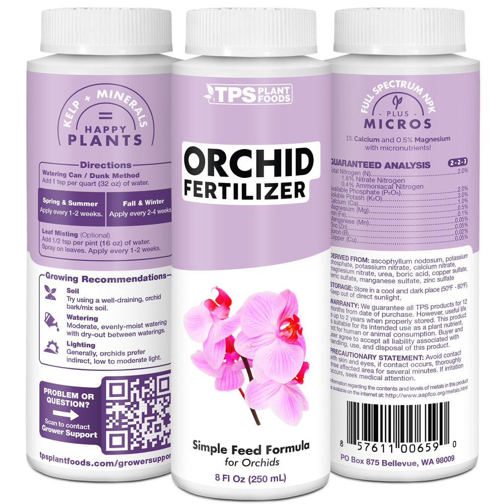 TPS NUTRIENTS Orchid Plant Food promotes healthy roots and lush foliage.