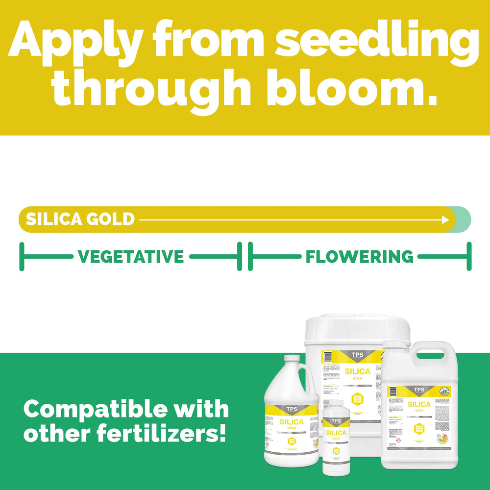 TPS NUTRIENTS Silica Gold product on plant suggests resilient growth and vigor.