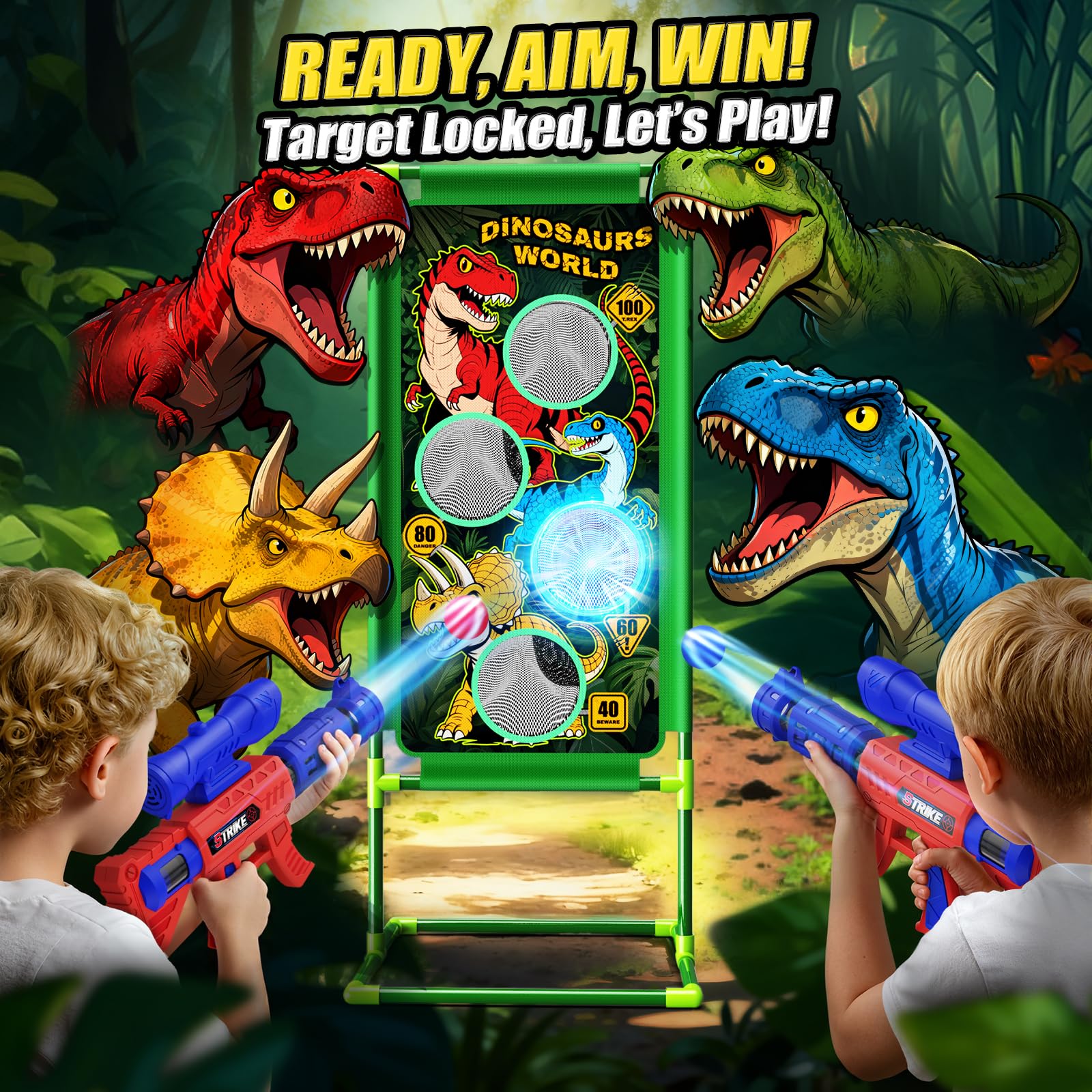 Tqeieu dinosaur shooting game dual launchers enabling quick action