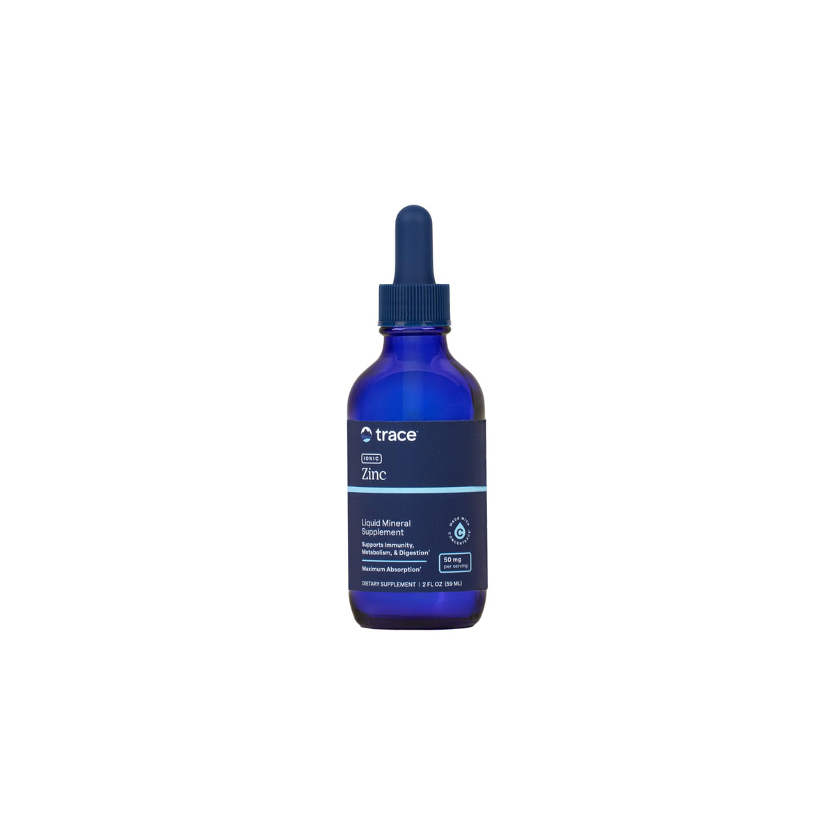 Trace Minerals Ionic Zinc bottle pour showing easy daily dosing in a clear bottle.