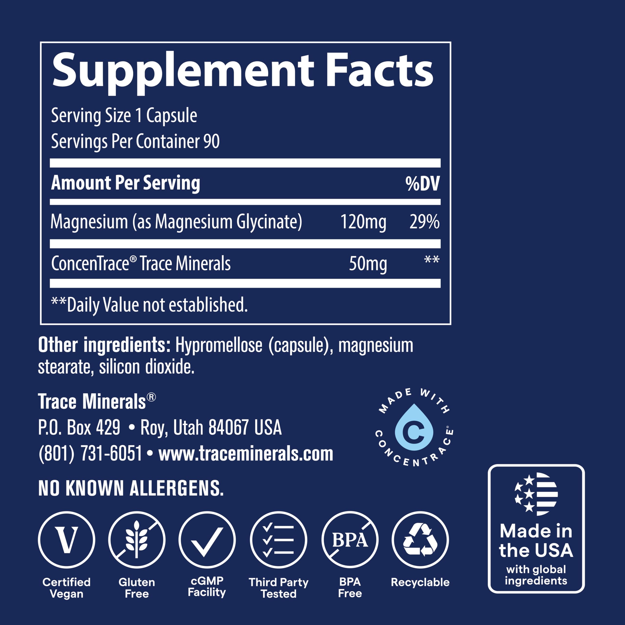 Supplement facts area shows 90 servings in the Trace Minerals bottle