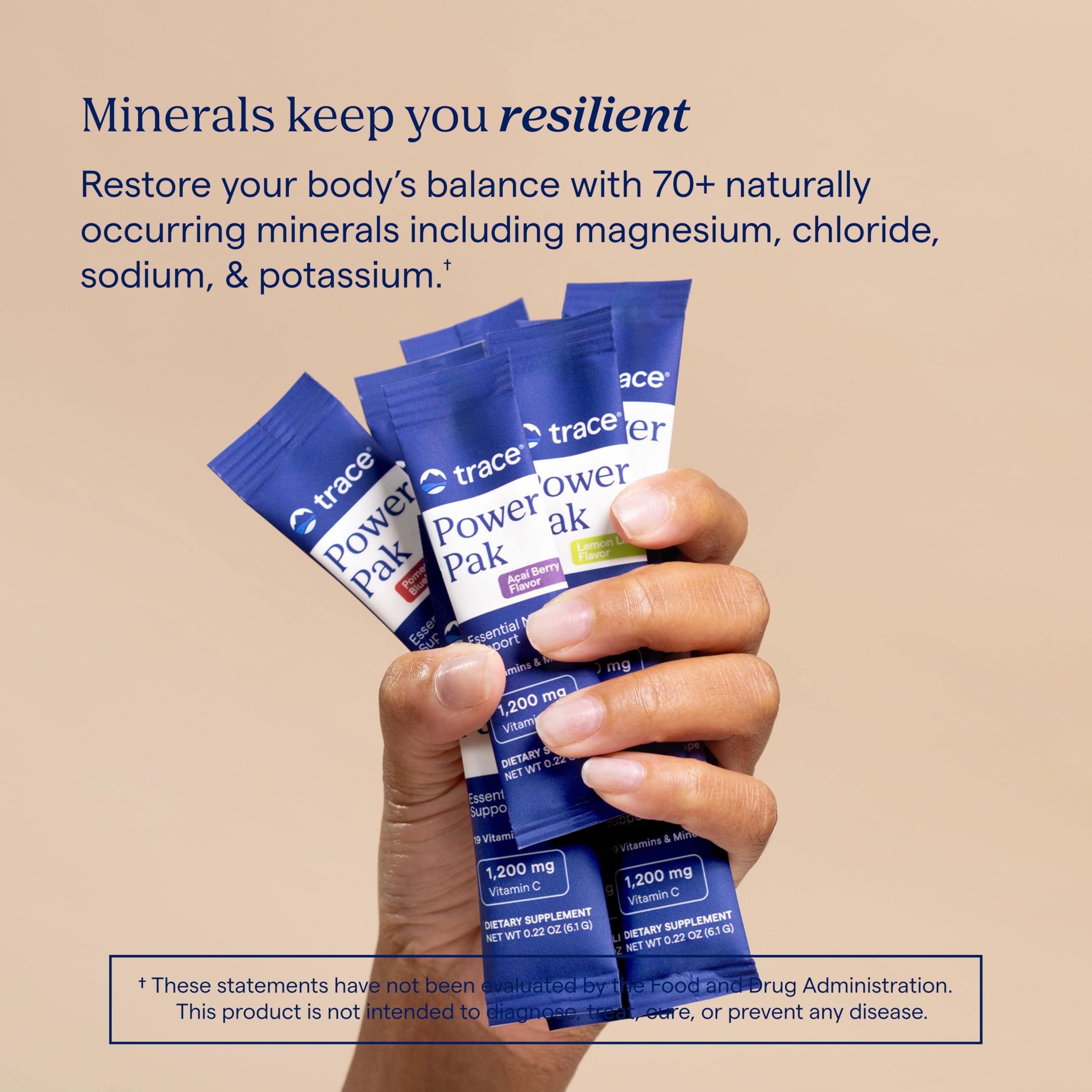Trace Minerals Power Pak on-the-go packet ready to mix anytime.