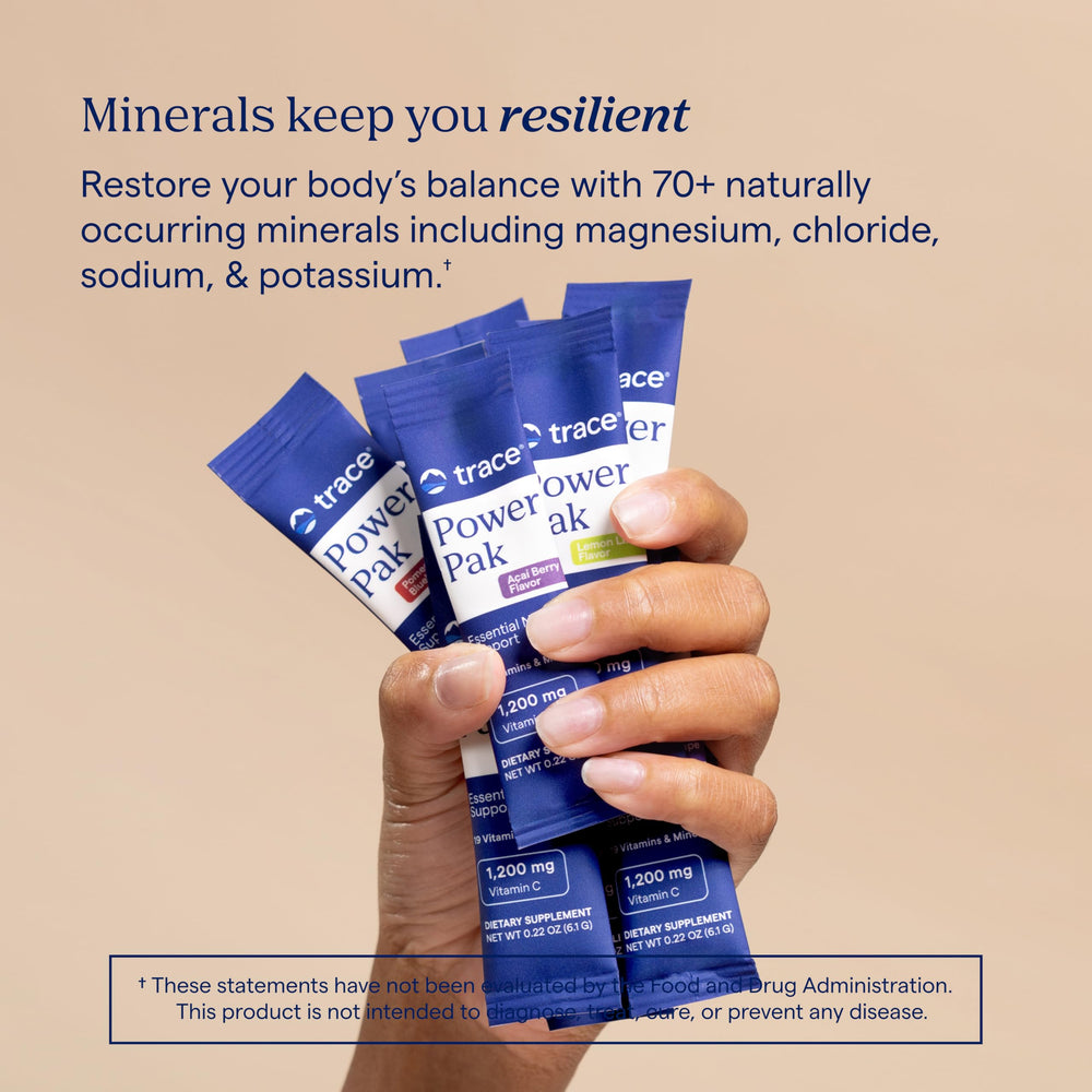 Trace Minerals Power Pak on-the-go packet ready to mix anytime.