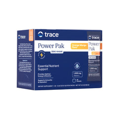 Trace Minerals Power Pak orange mango packet for on-the-go daily nutrition in powder form.