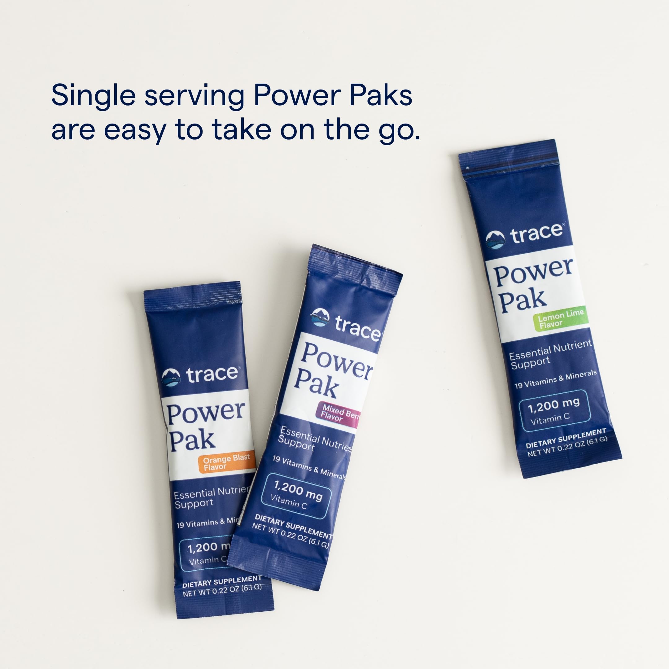Trace Minerals Power Pak bottle and label on a kitchen counter