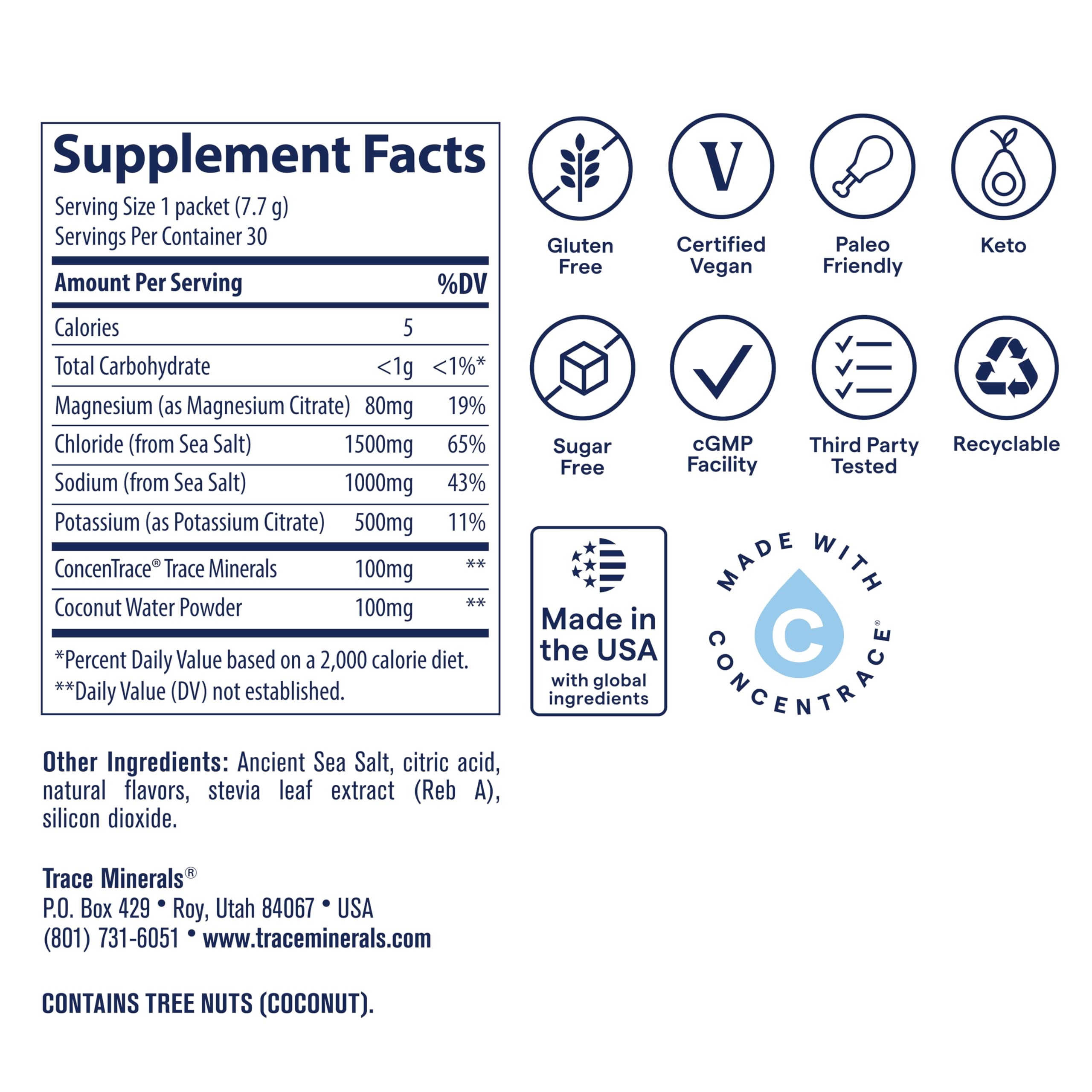 Trace Minerals Zerolyte coconut-water powder featured in the blend.