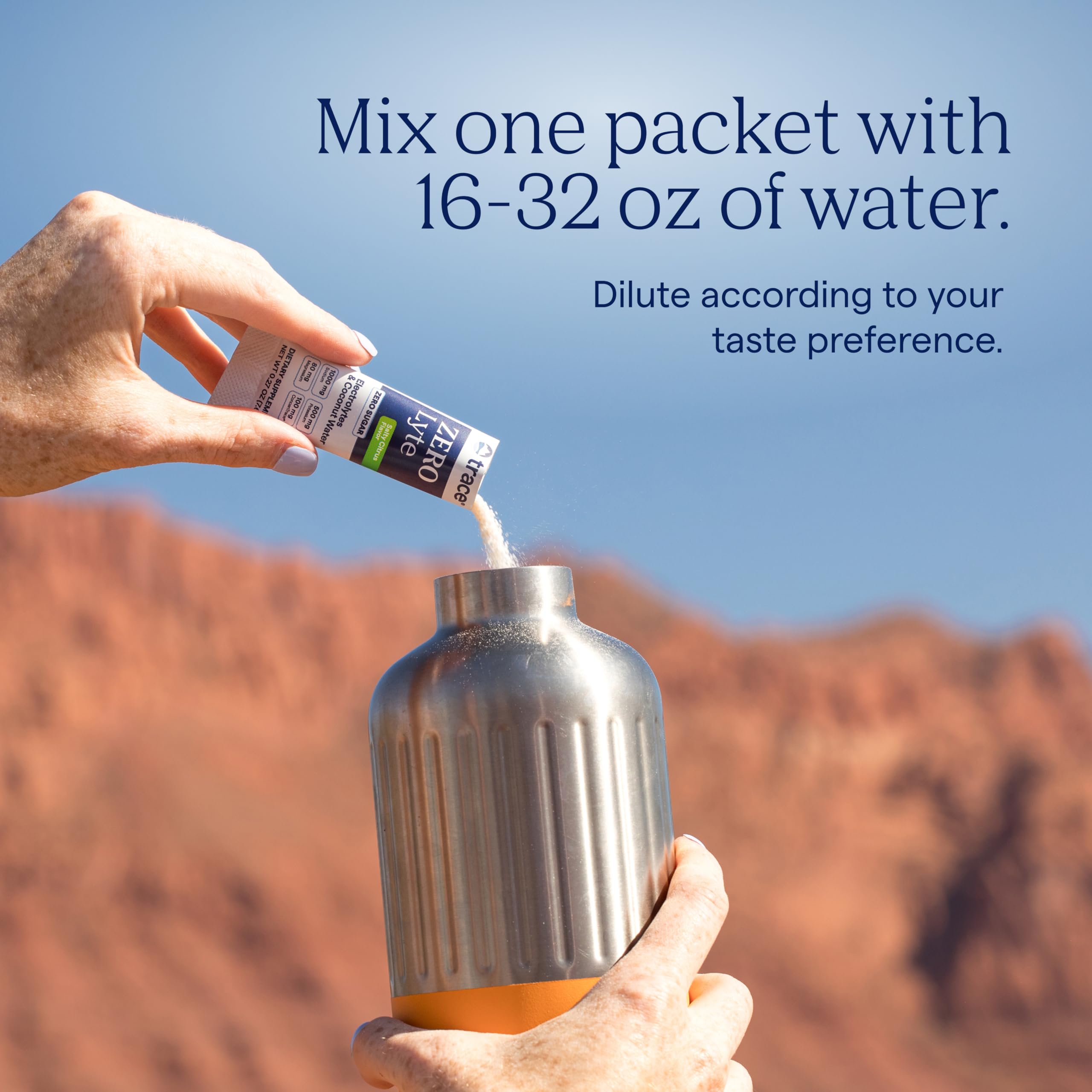 Trace Minerals Zerolyte glass of citrus hydration after training sessions.
