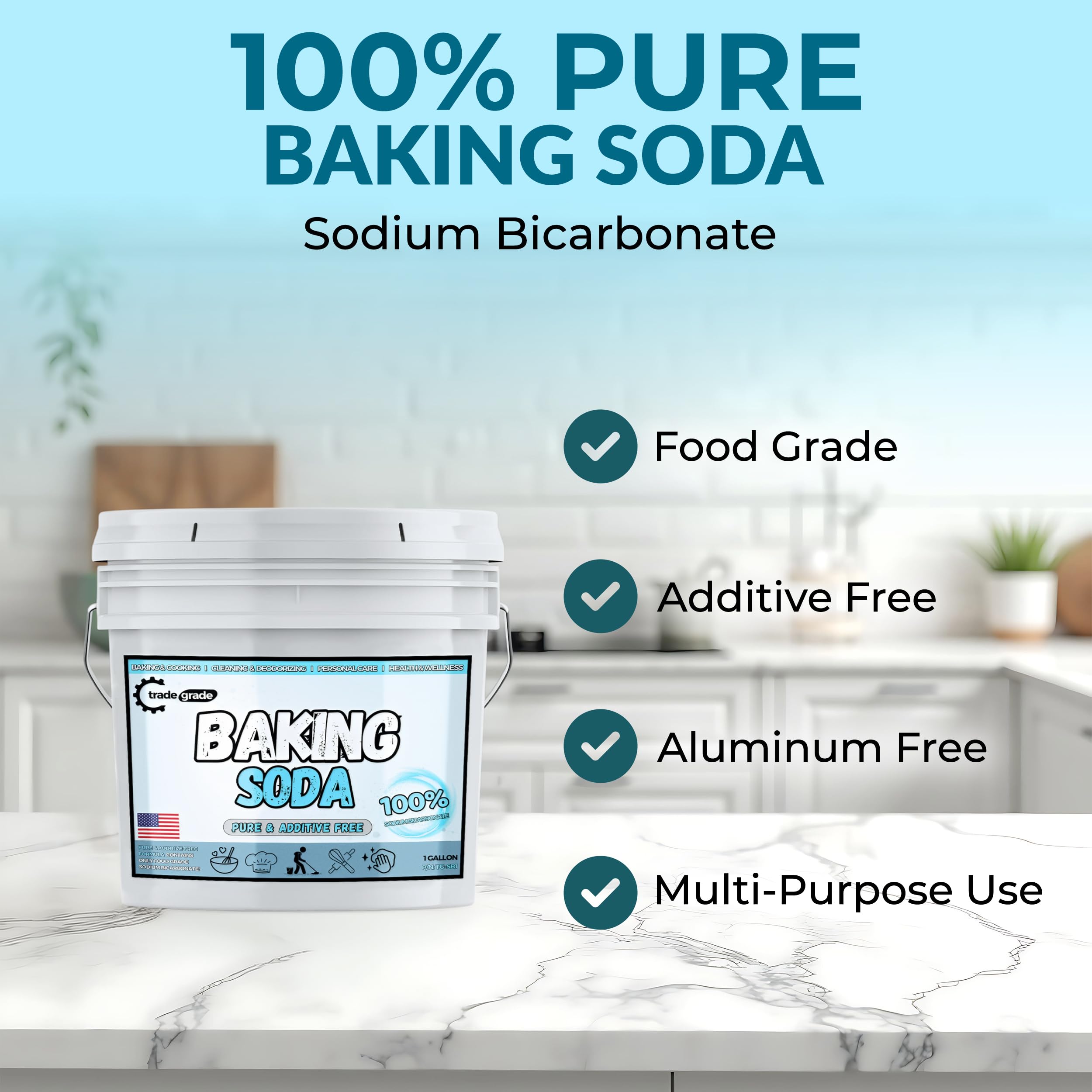 Trade Grade Pure Baking Soda powder for cooking-uses; great for doughs and cakes.