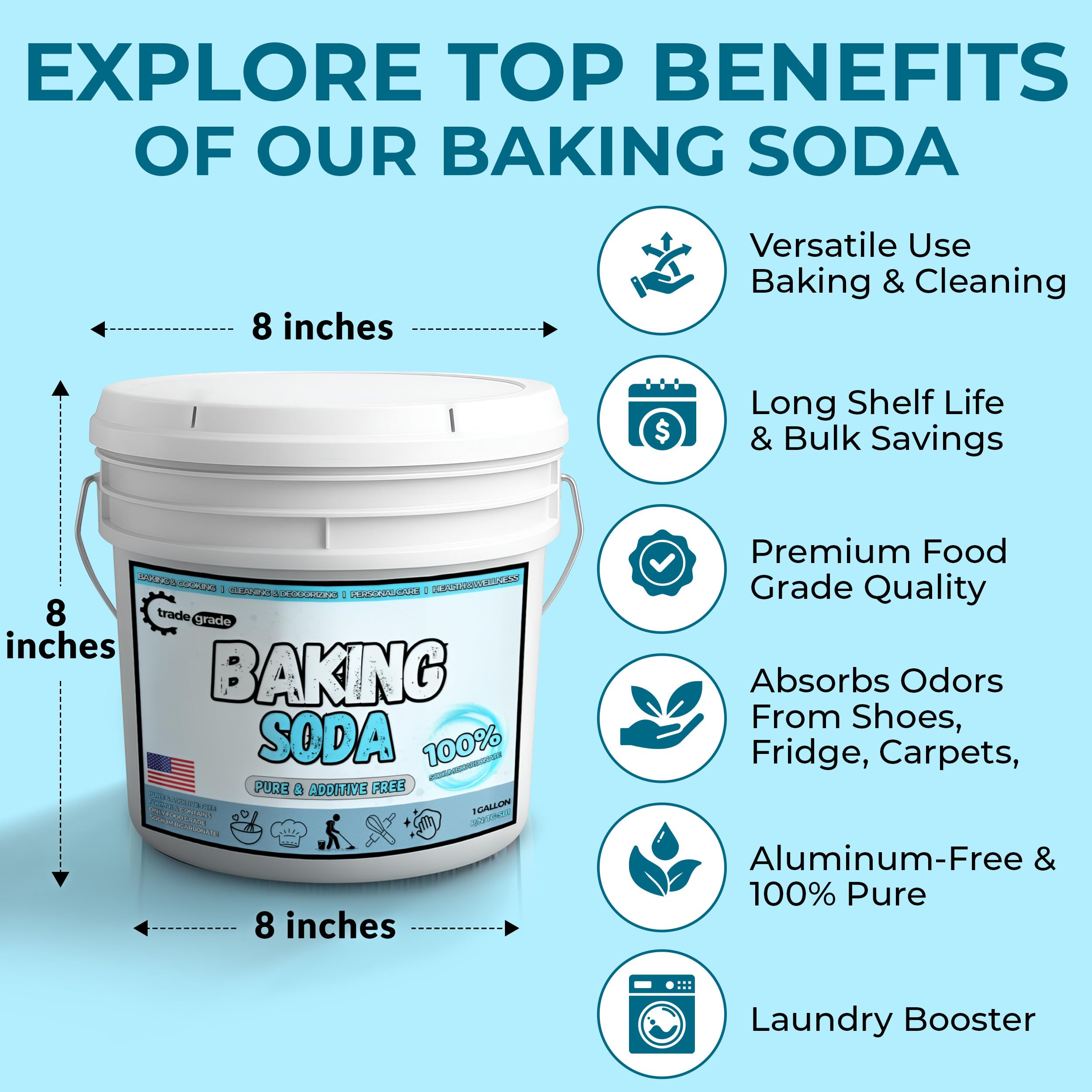 Trade Grade Pure Baking Soda powder fridge-deodorizing keeps leftovers fresh.