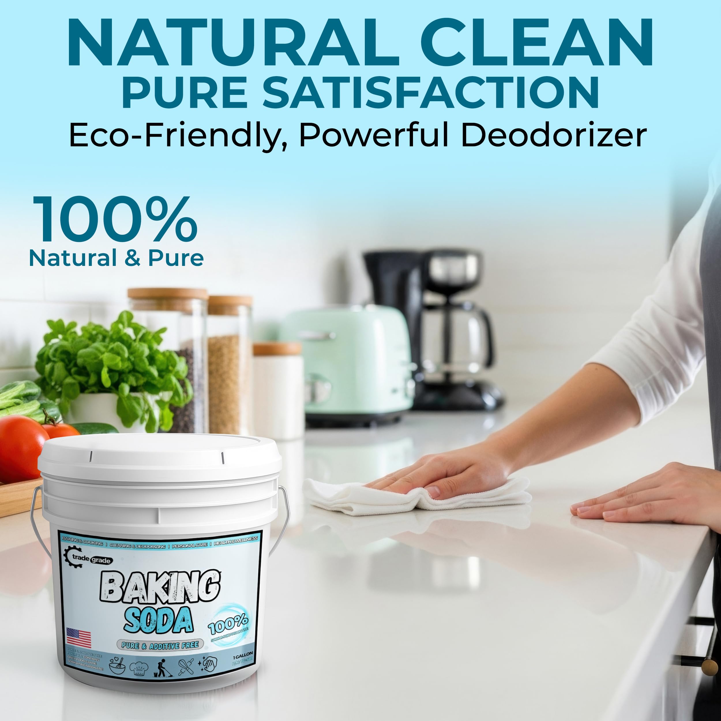 Trade Grade Pure Baking Soda powder multi-purpose-cleaning simplifies household tasks.