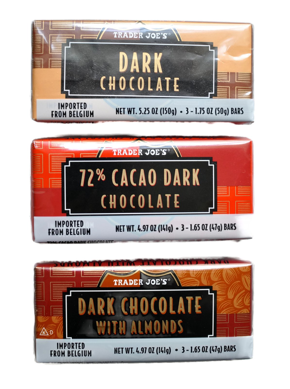 Trader Joe's Belgian dark chocolate bars melt-in-mouth moments after dinner treat