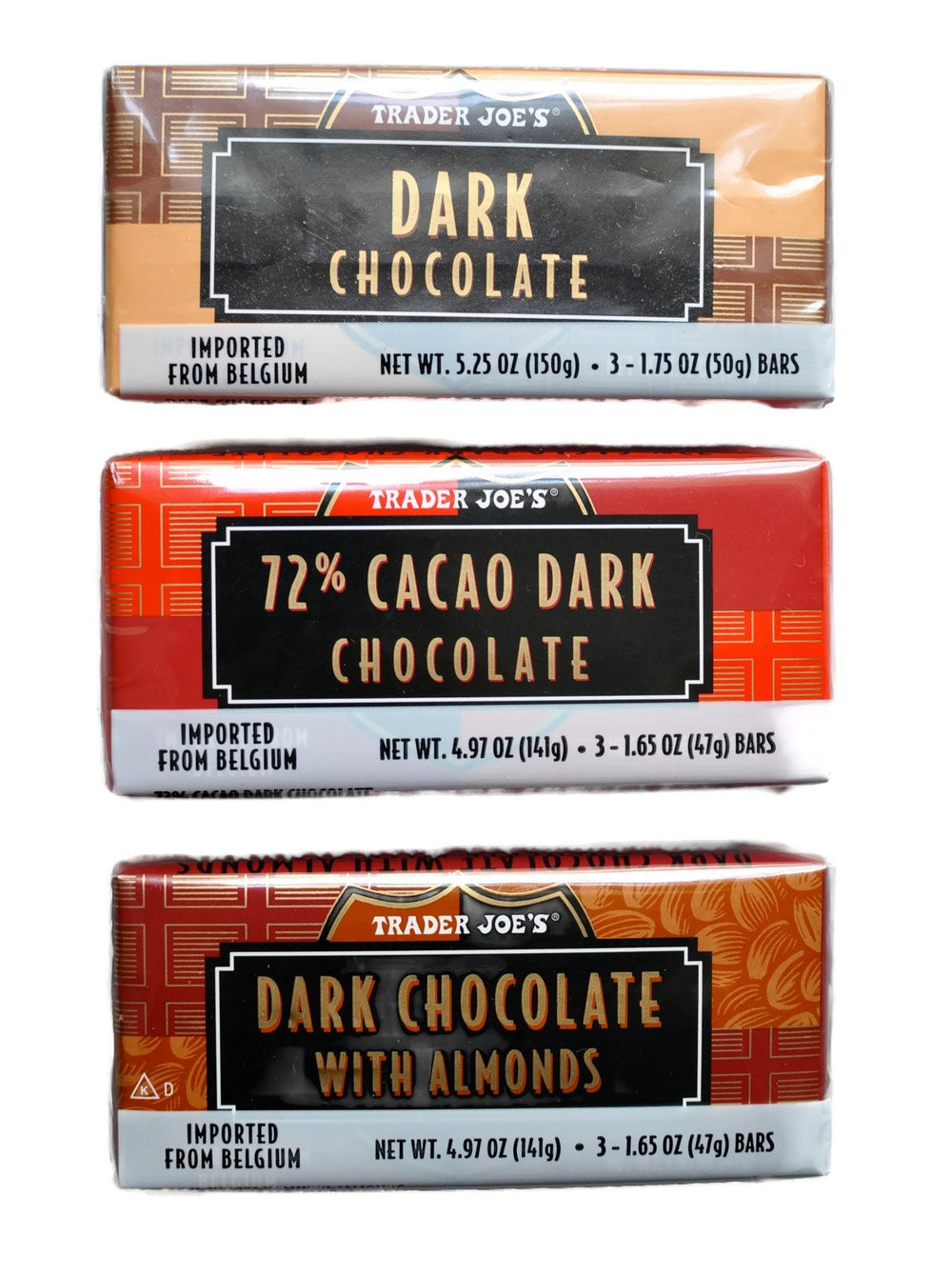 Trader Joe's Belgian dark chocolate bars melt-in-mouth moments after dinner treat