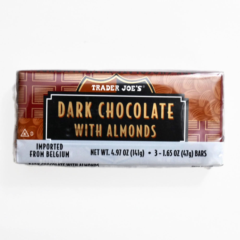 Trader Joe's Belgian dark chocolate bars nutrition info panel for quick decisions