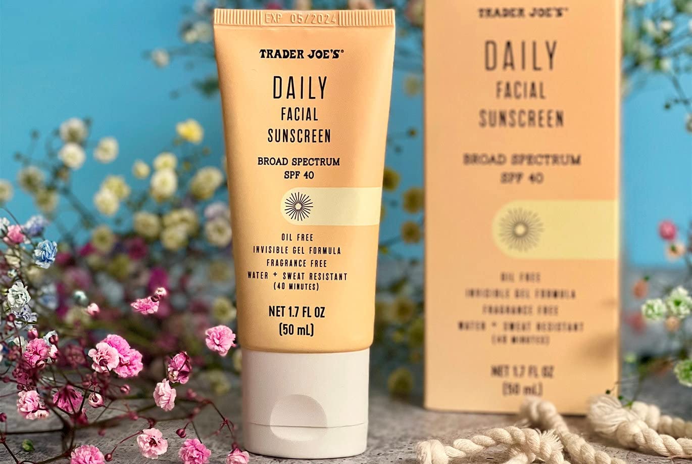 Trader Joe's Daily Facial Sunscreen gel provides oil-free, fragrance-free sun protection with an invisible finish.