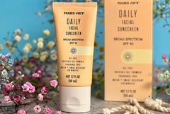 Trader Joe's Daily Facial Sunscreen gel provides oil-free, fragrance-free sun protection with an invisible finish.
