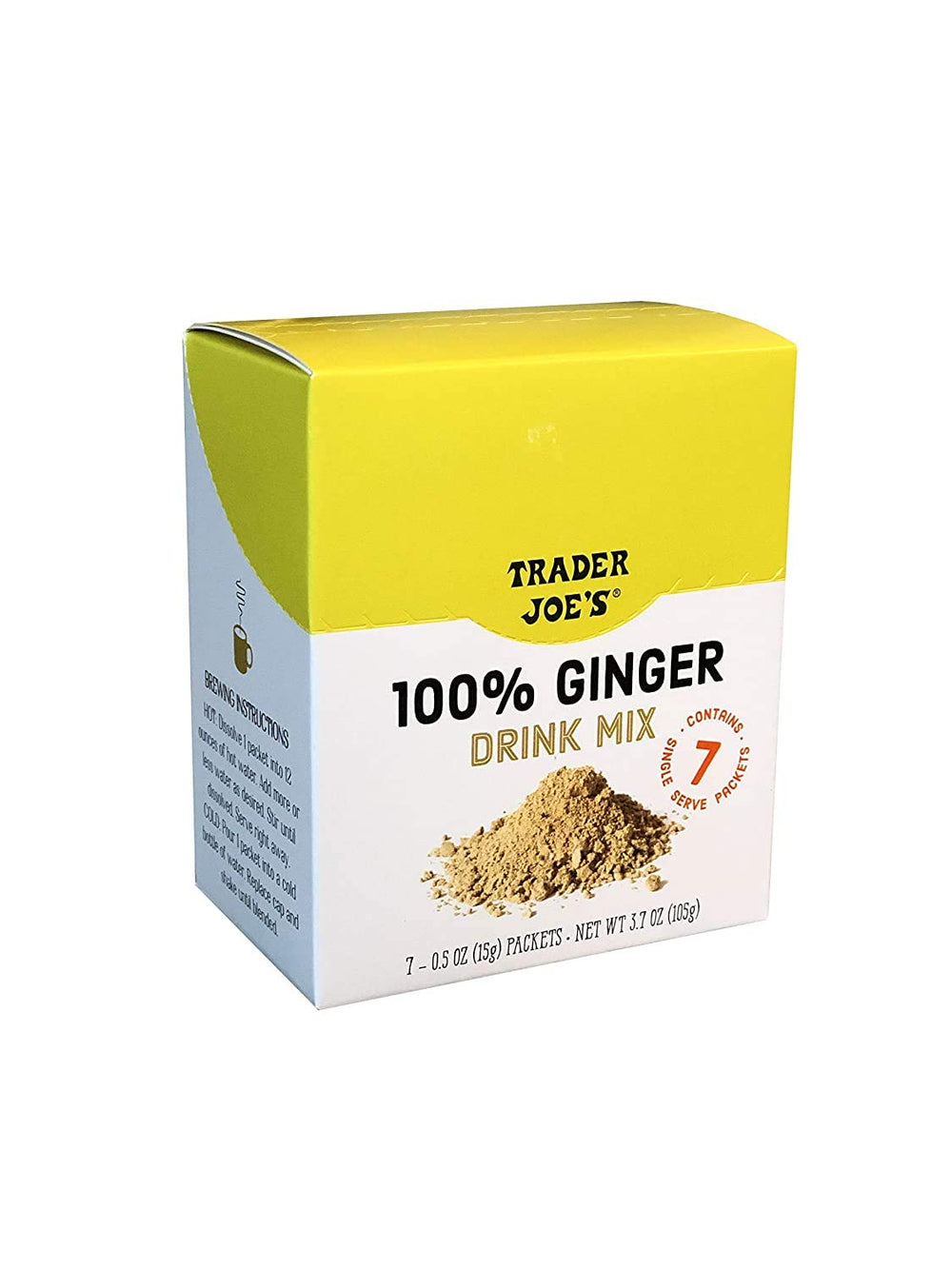 TJ's Ginger Drink Mix packet on a shelf, convenient single-serve flavor.
