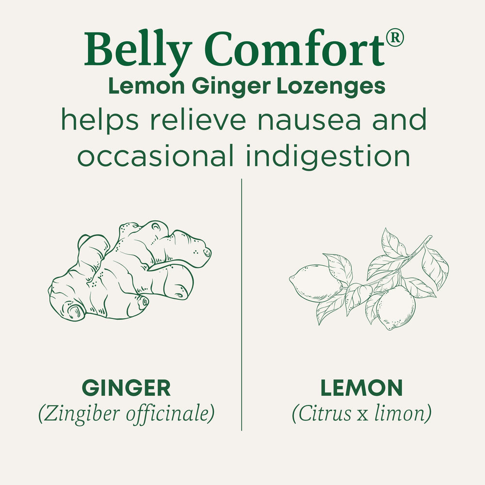 Traditional Medicinals Belly Comfort Lozenges organic packaging offer non-GMO, stimulant-free relief.