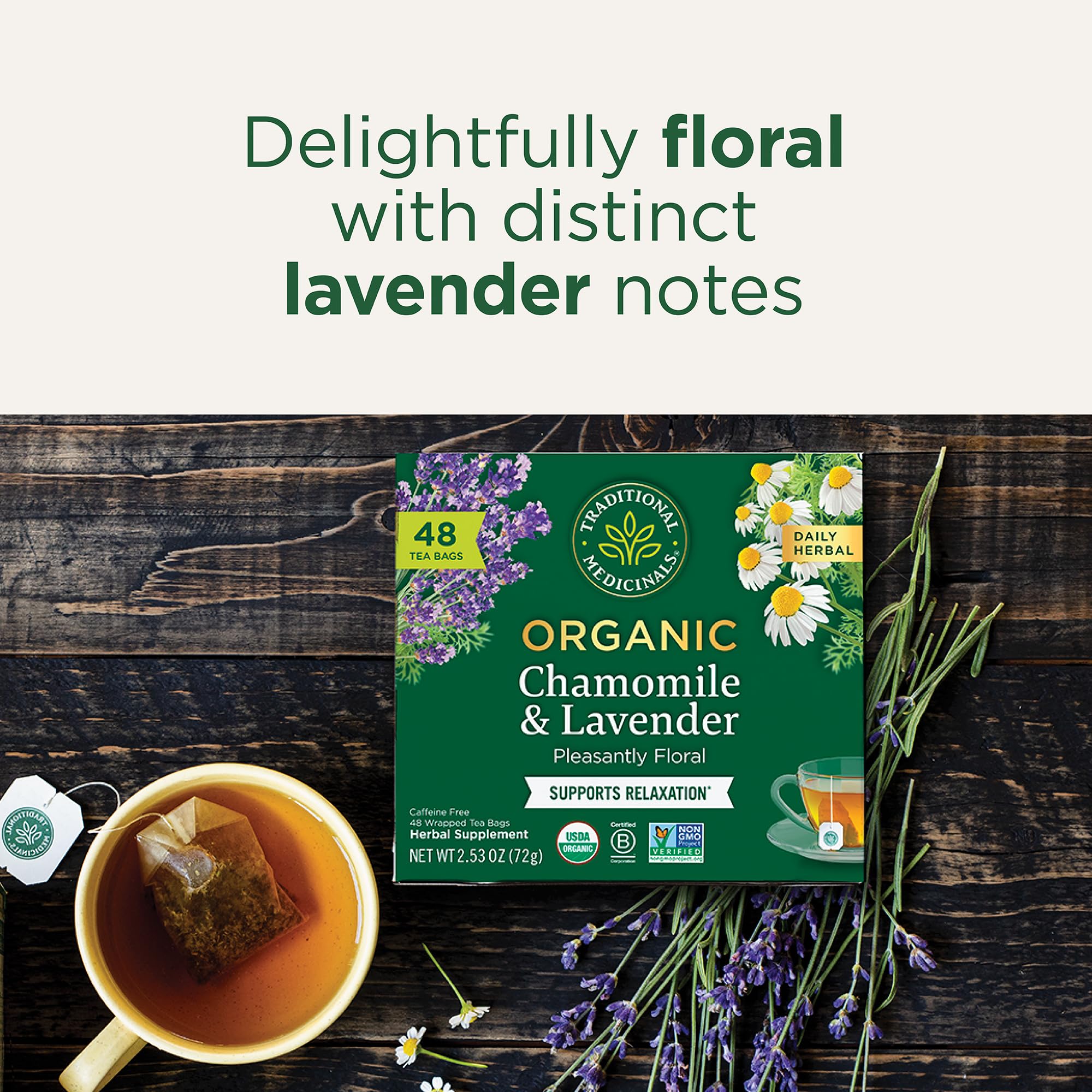 Traditional Medicinals Chamomile and Lavender tea on a display shelf for everyday rituals