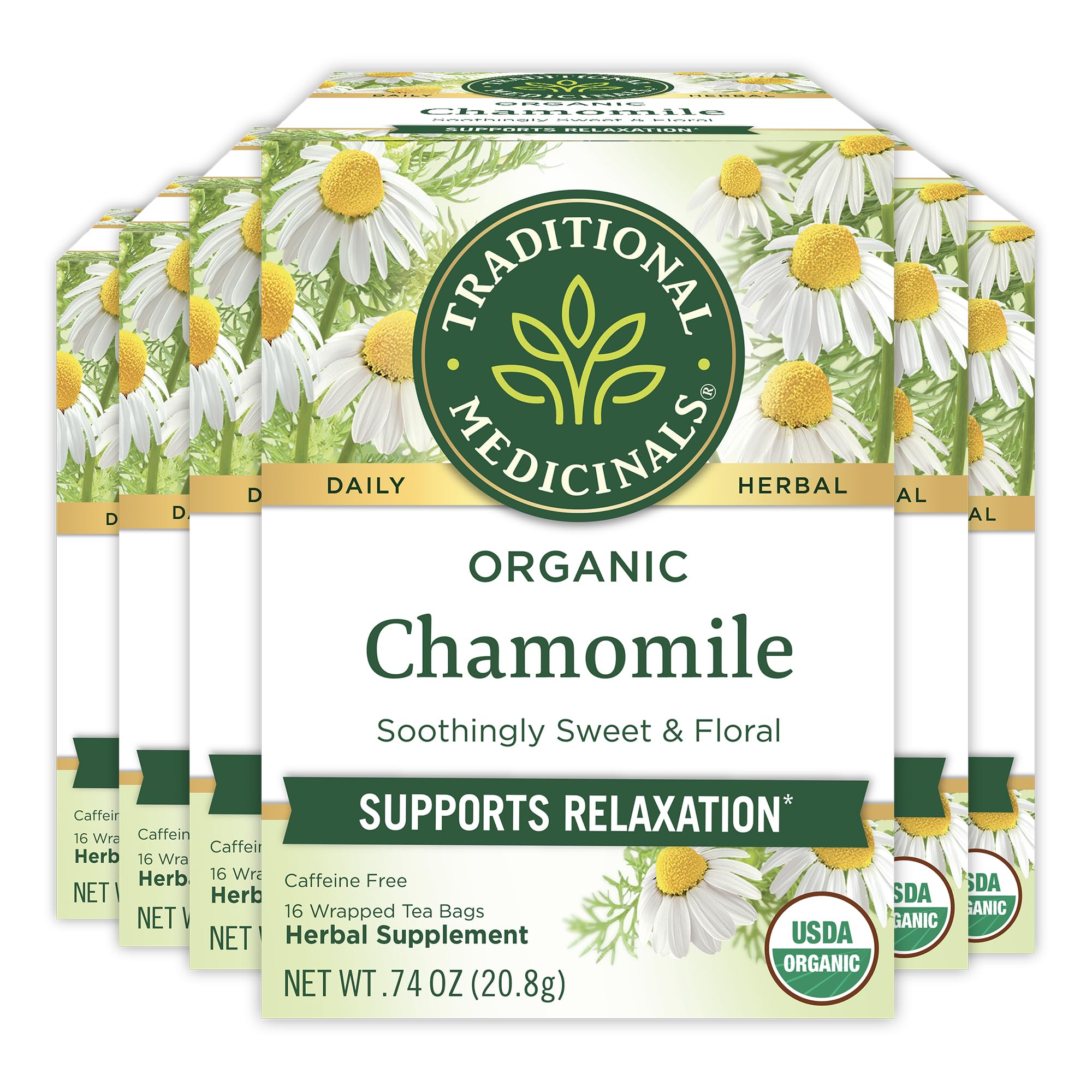 Traditional Medicinals chamomile tea bags ready for a calming evening ritual