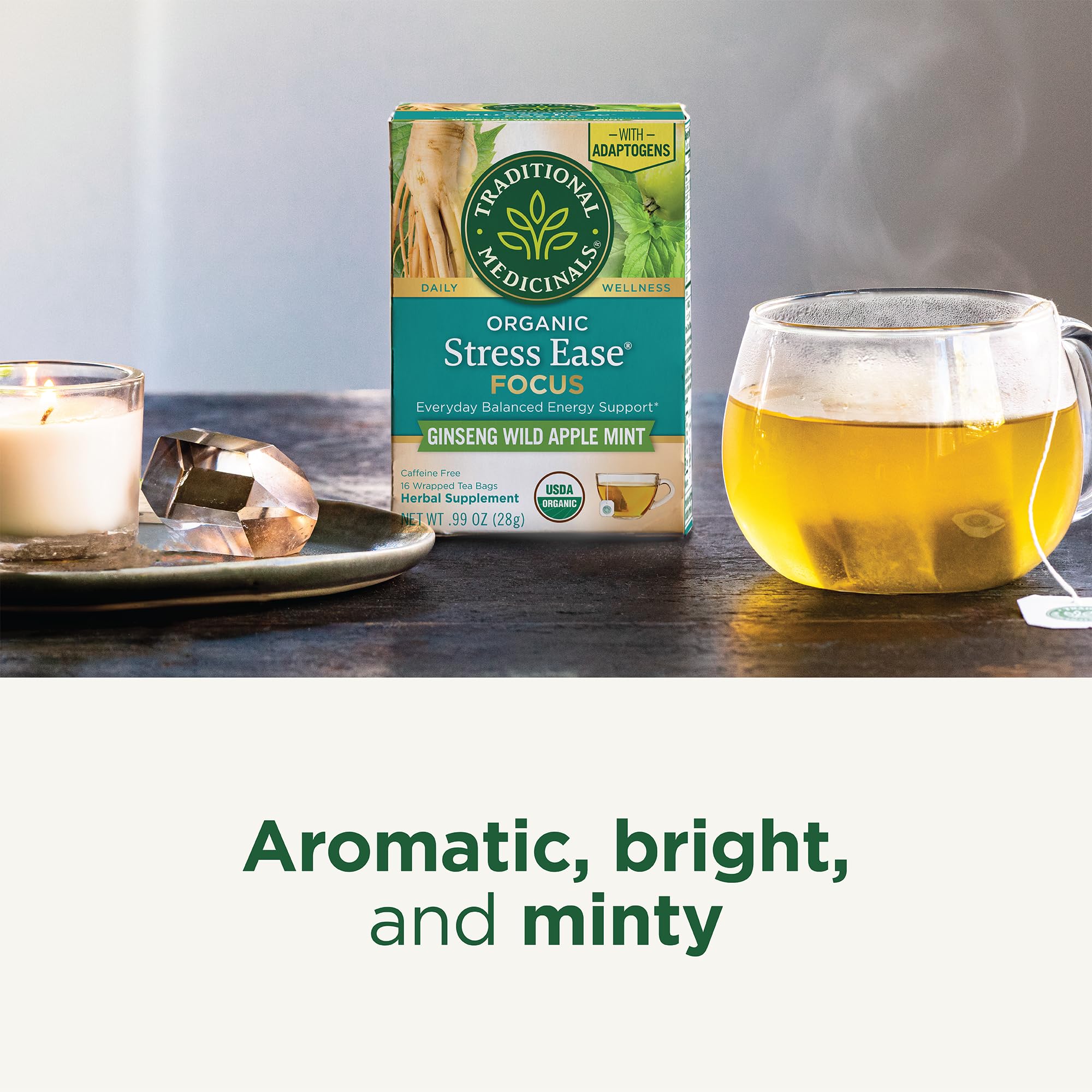 Traditional Medicinals eleuthero-adaptogen root highlight natural energy balance.