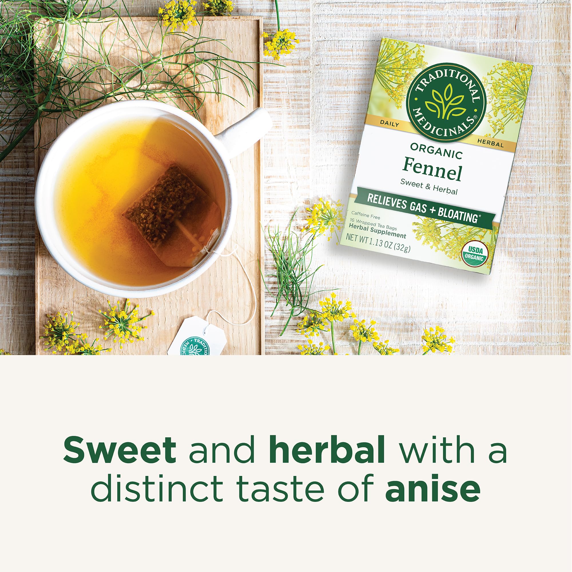 Traditional Medicinals fennel tea fennel seeds closeup shows organic sourcing