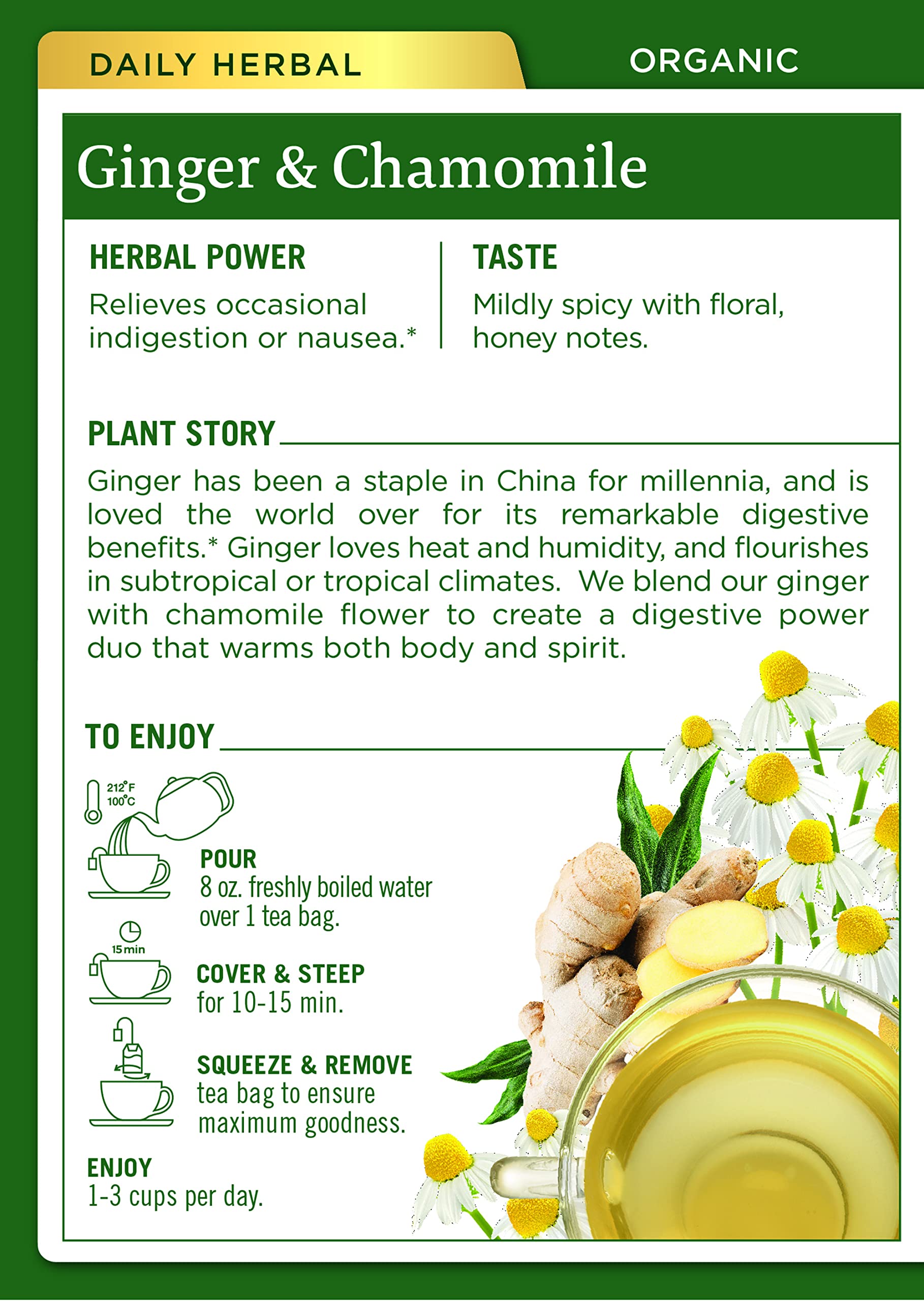 Traditional Medicinals ginger root close-up highlighting natural ingredients