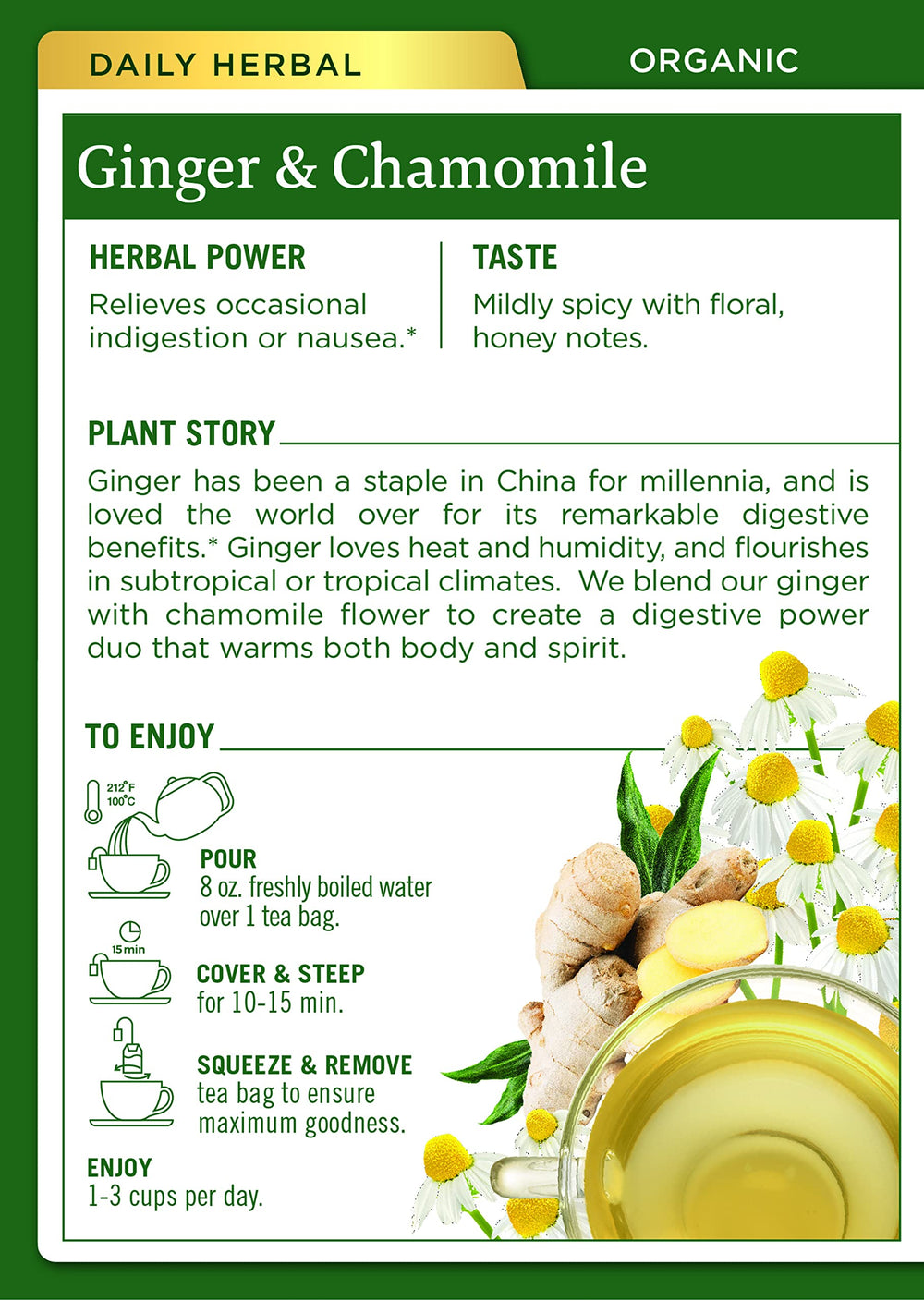 Traditional Medicinals ginger root close-up highlighting natural ingredients