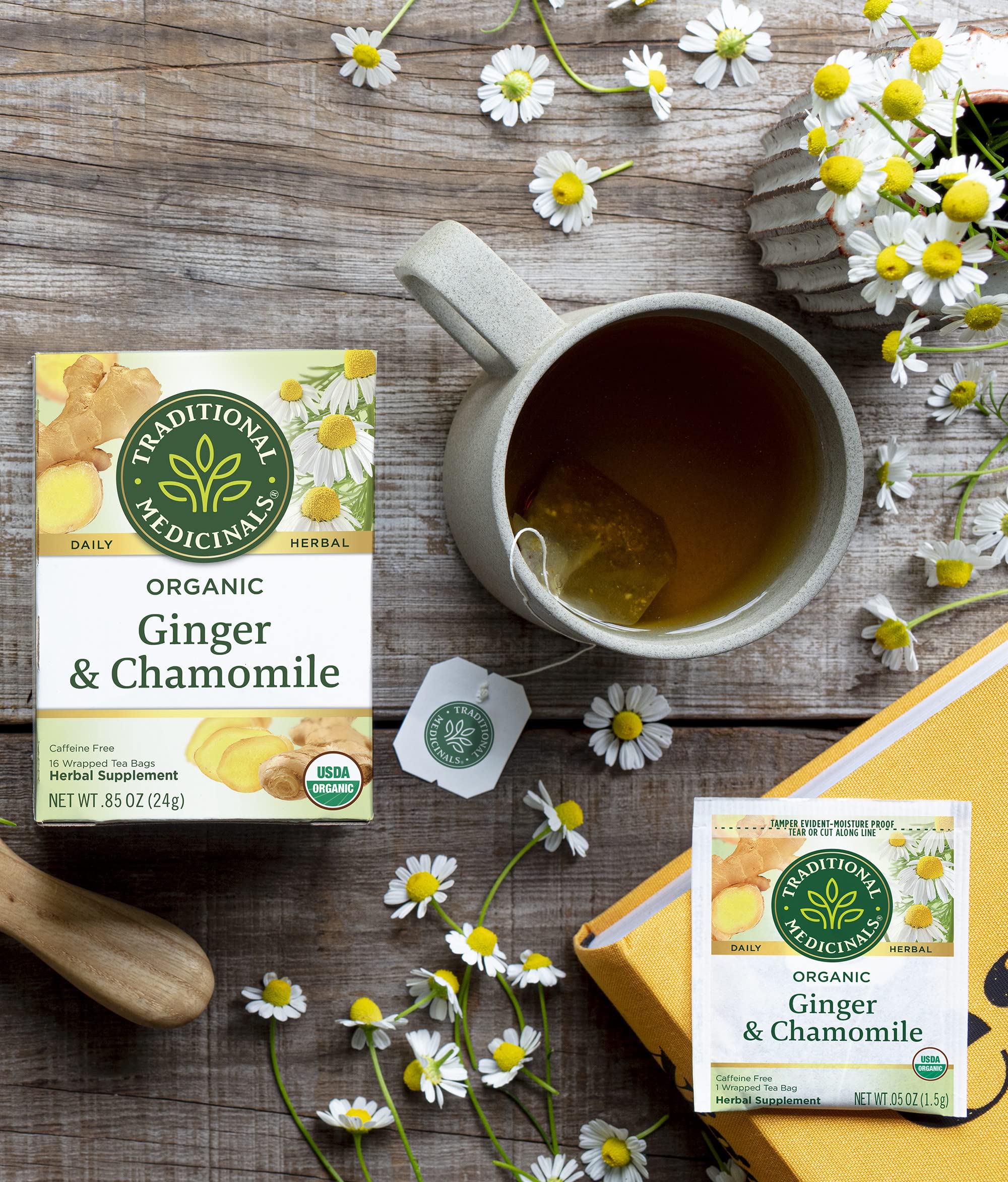 Traditional Medicinals tea kettle steeping scene invites a soothing ritual
