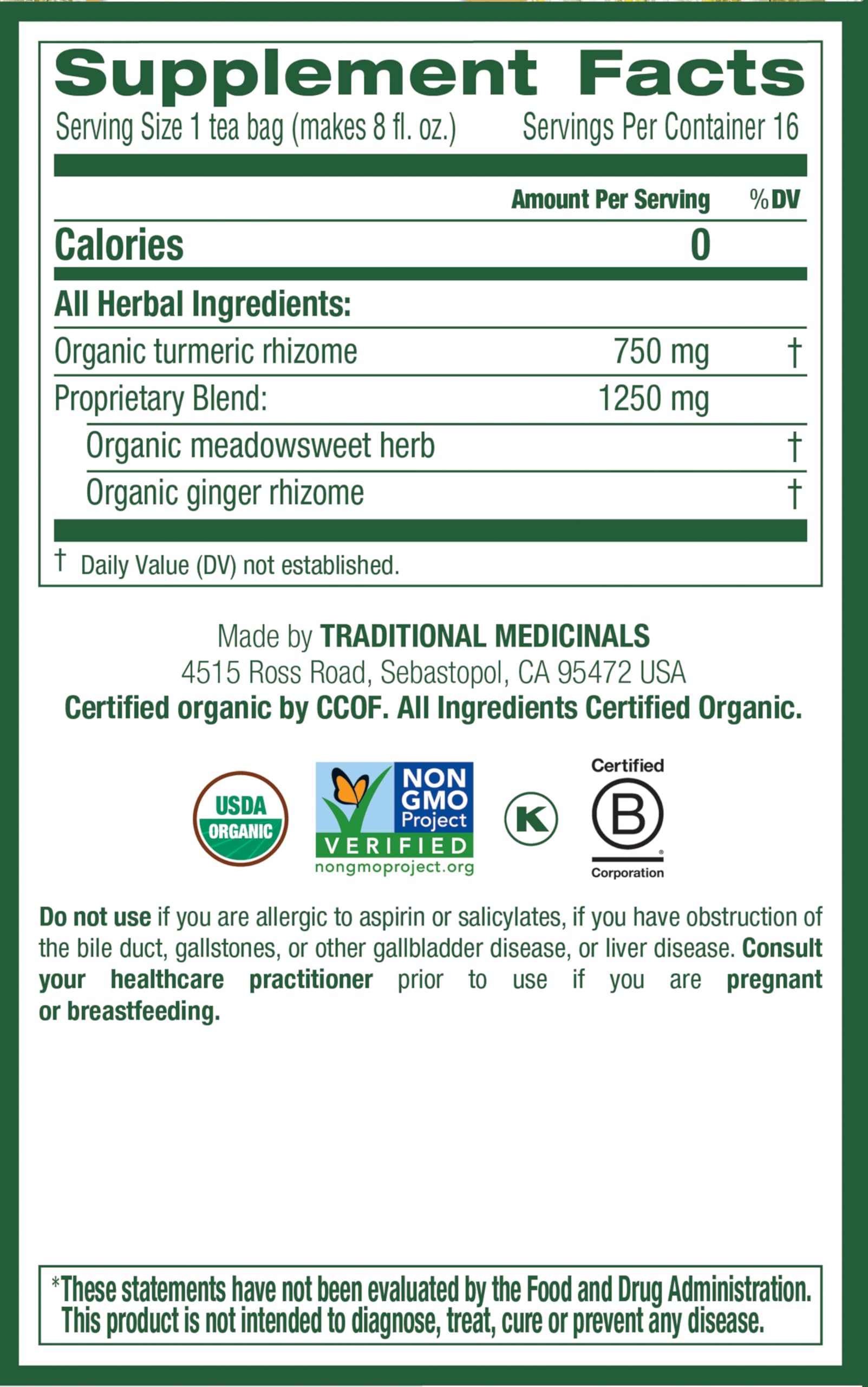 Traditional Medicinals ginger-turmeric root slices infuse a warming, spicy aroma.