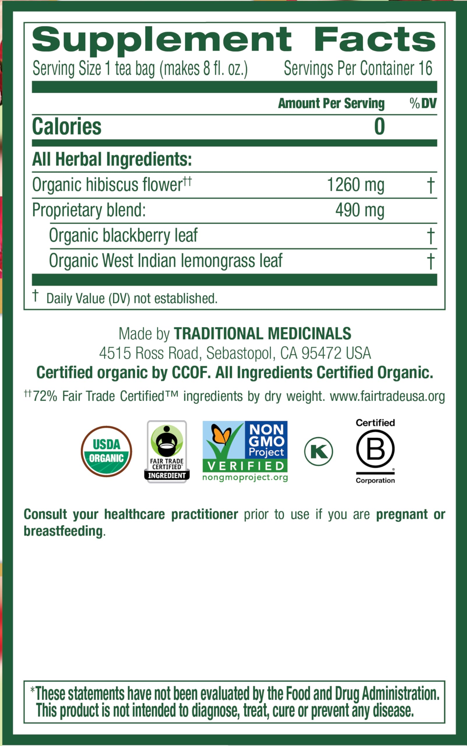 Traditional Medicinals hibiscus calyces close-up with vibrant red centers for bold brew.