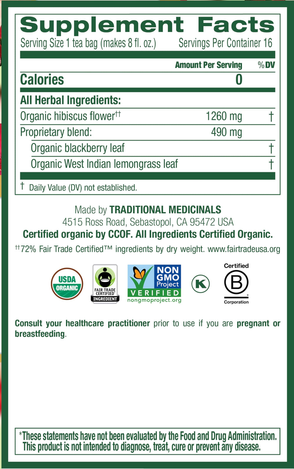 Traditional Medicinals hibiscus calyces close-up with vibrant red centers for bold brew.