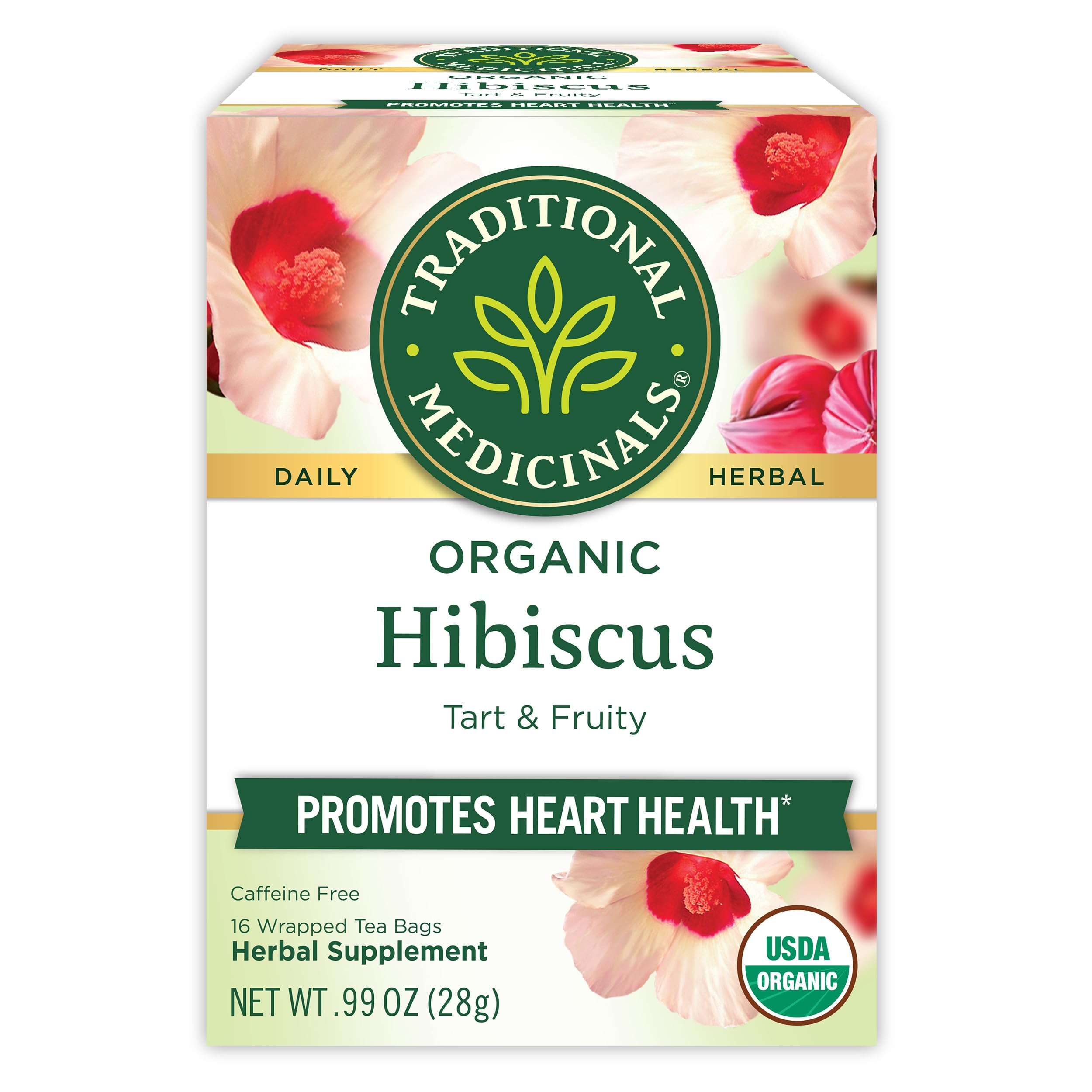 Traditional Medicinals hibiscus tea bag in cup for bright, refreshing hydration