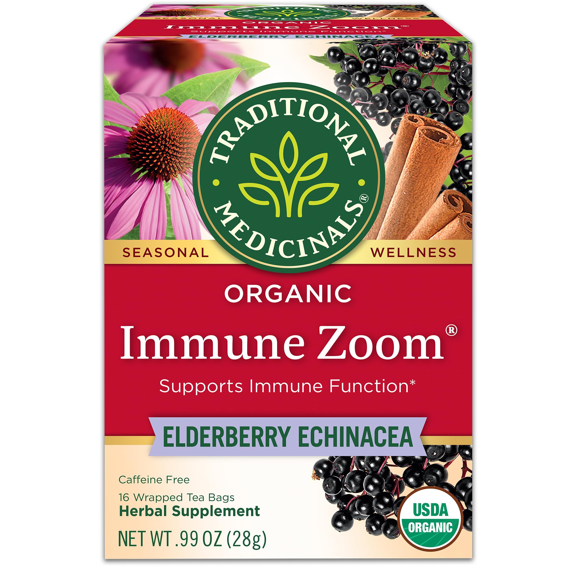 Traditional Medicinals Immune Zoom tea bag ready for a comforting immune-support ritual