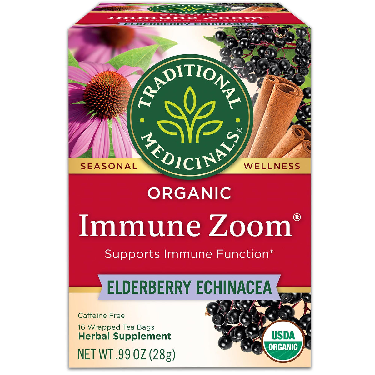 Traditional Medicinals Immune Zoom tea bag ready for a comforting immune-support ritual