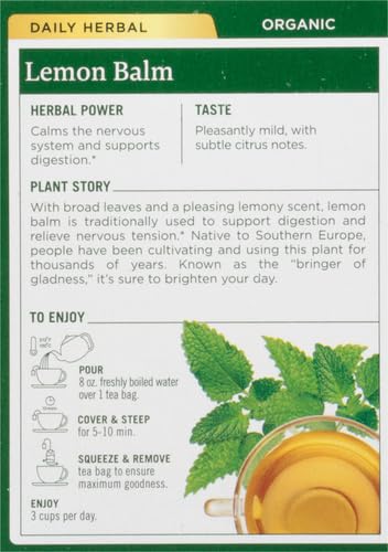 Traditional Medicinals lemon balm tea cup evokes soothing ritual for stress relief.