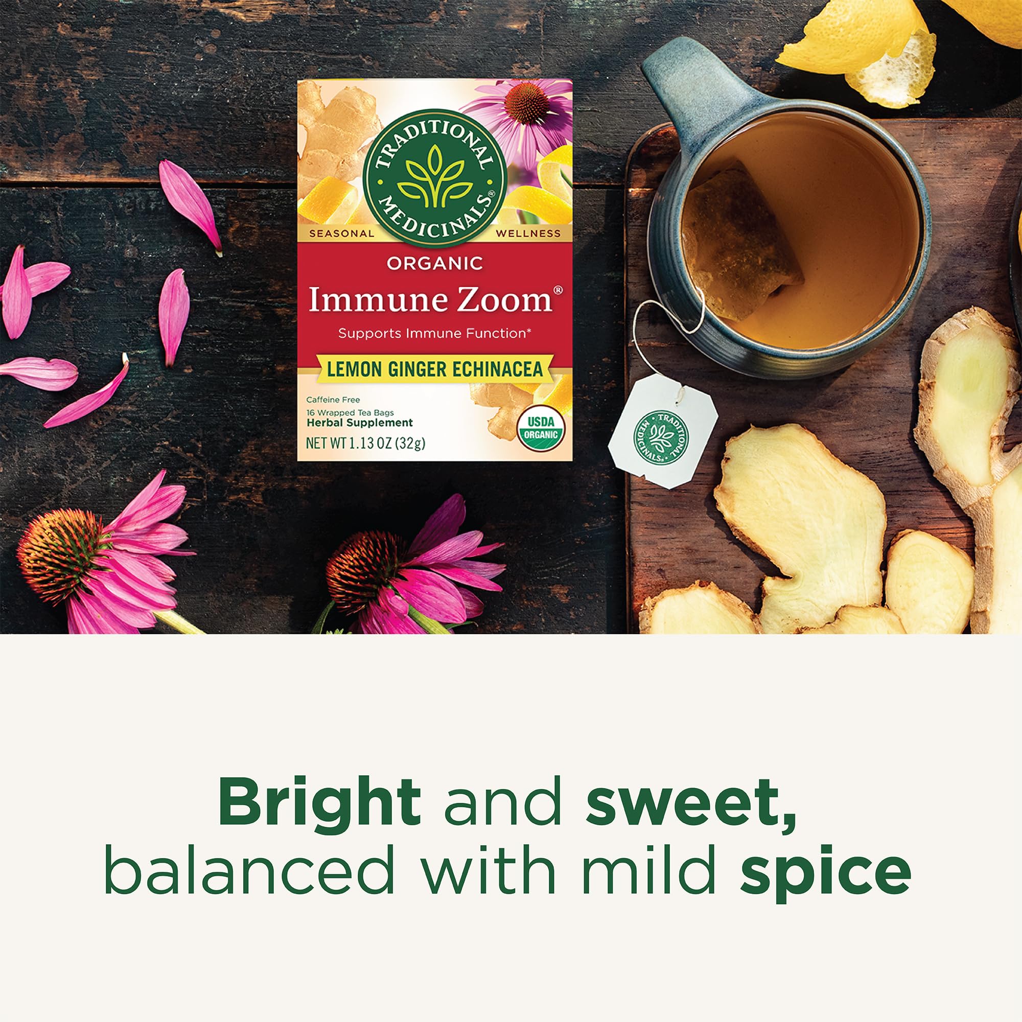 Lemon-ginger aroma rising from an Immune Zoom tea brew for a comforting moment.