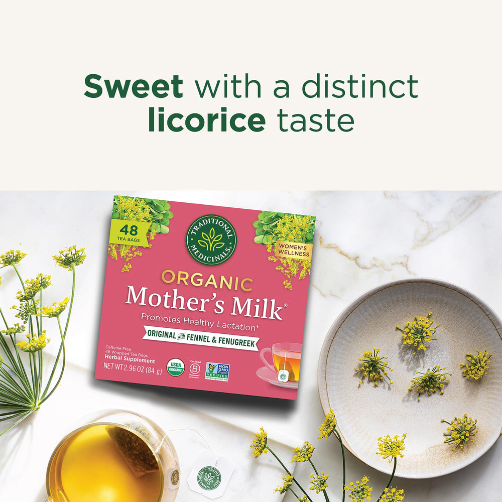 Traditional Medicinals Mother's Milk tea organic and non-GMO verified.