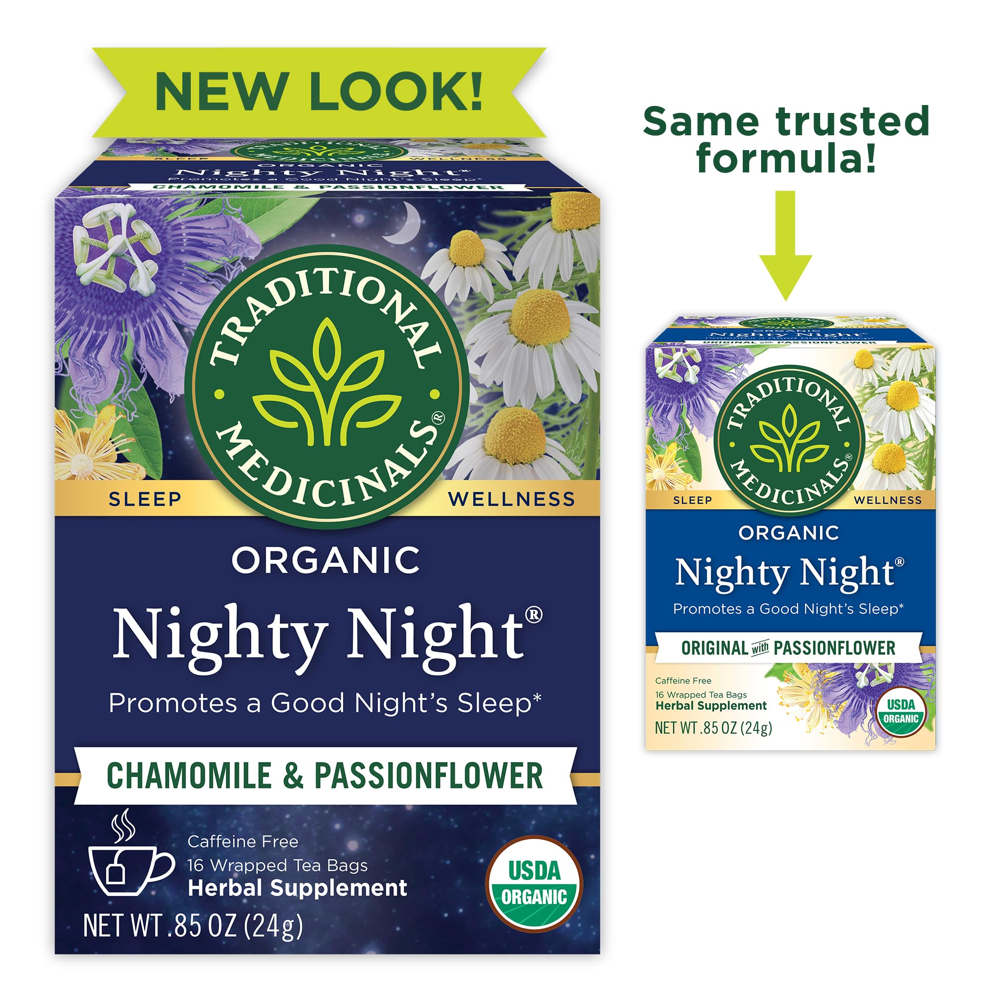 Traditional Medicinals Nighty Night tea and mint create soothing evening aroma