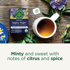 Traditional Medicinals Nighty Night label emphasizes organic, kosher certification and herbal blend