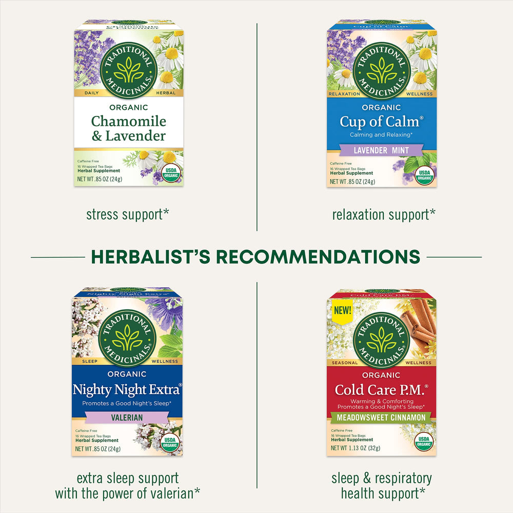 Traditional Medicinals Nighty Night with valerian root aroma adds earthy, soothing notes