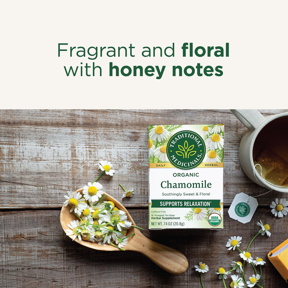 Nile Valley-sourced chamomile from Traditional Medicinals for gentle relaxation