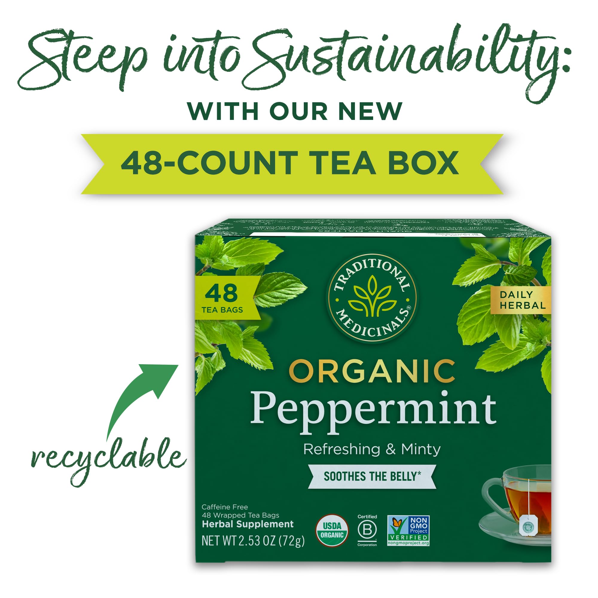Traditional Medicinals organic peppermint leaves close-up with essential oils