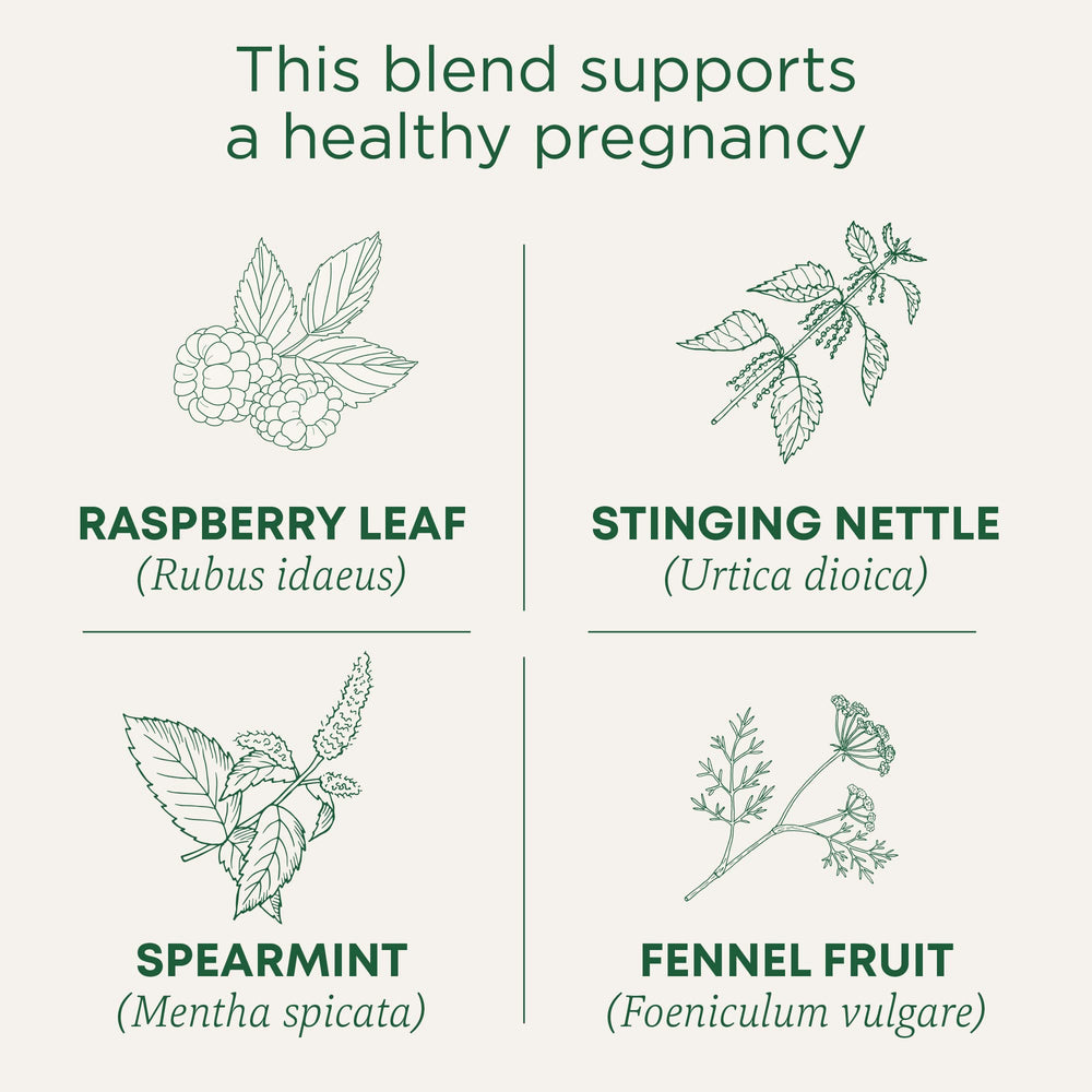 Traditional Medicinals organic pregnancy tea packaging highlighting certified organic ingredients.